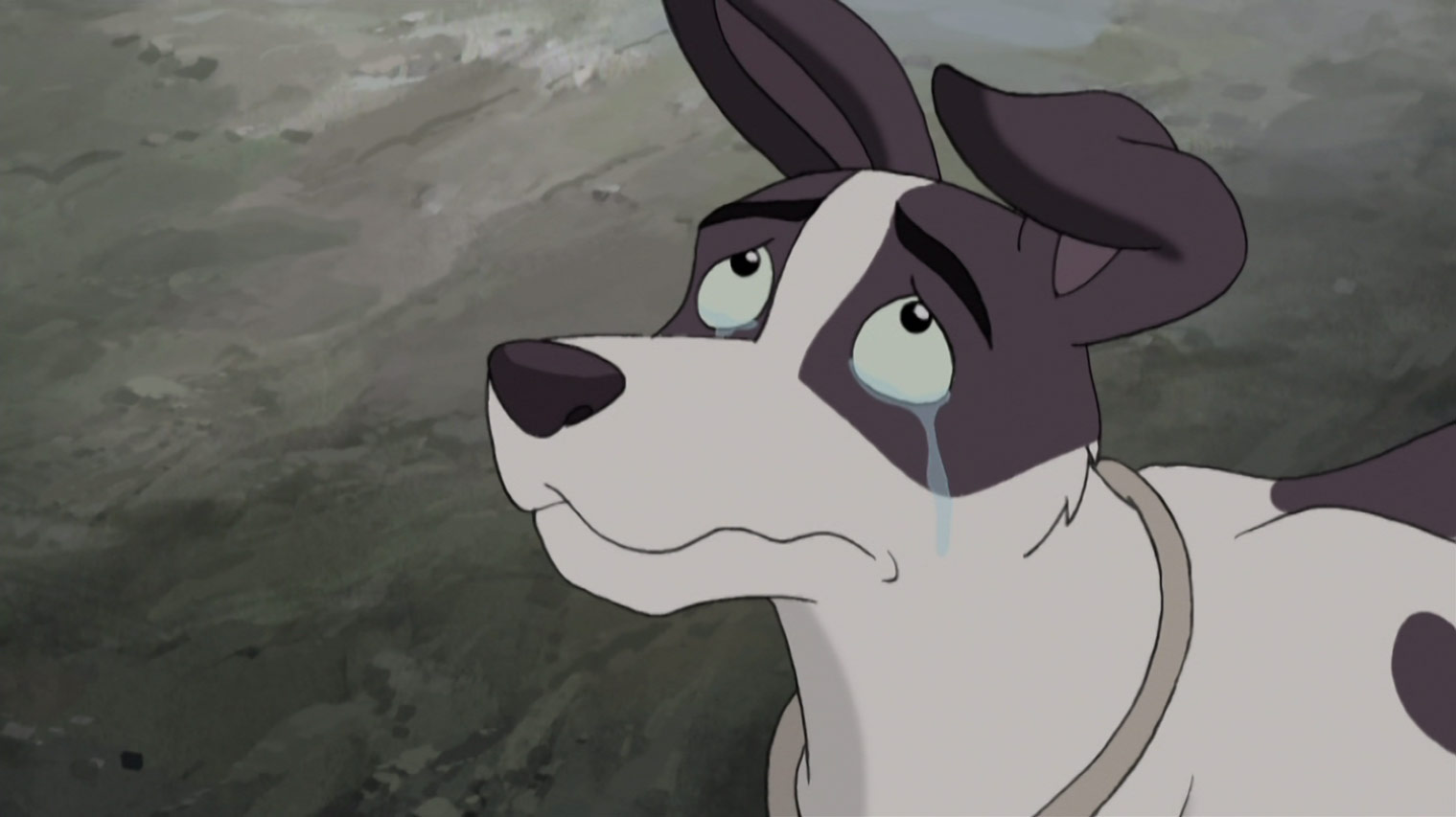 Jericho the Dog tearfully looking up at crucified Jesus.