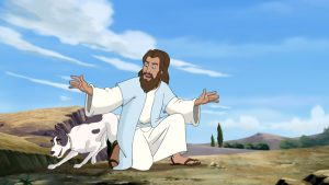 Jesus after The Resurrection, greeting jubilant Jericho the Dog.