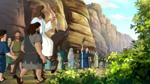 Jesus' (on donkey) Triumphal Entry.