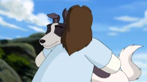 Jesus hugs Jericho the Dog on the morning of The Resurrection.