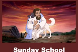 Text: "At Jesus' Side Sunday School Activity Kit" PDF Download. (Jesus hugging Jericho the Dog.)